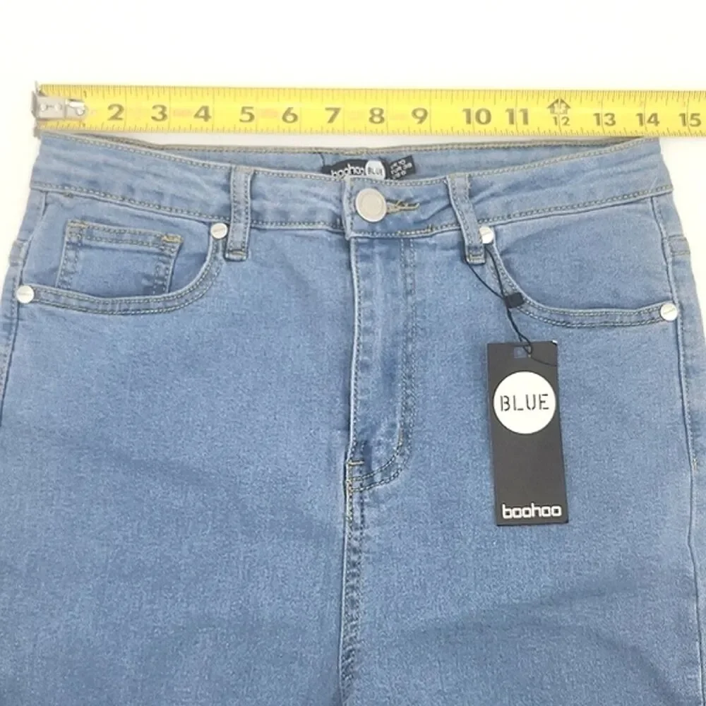 Boohoo Tall High Waist Distressed Blue Denim Skinny Jeans Women's US Size 6